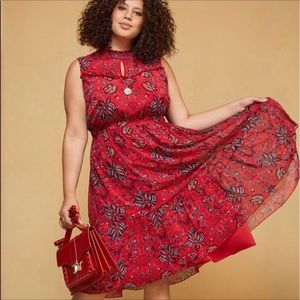 ModCloth Hi Neck Keyhole Red Floral Paisley Dress